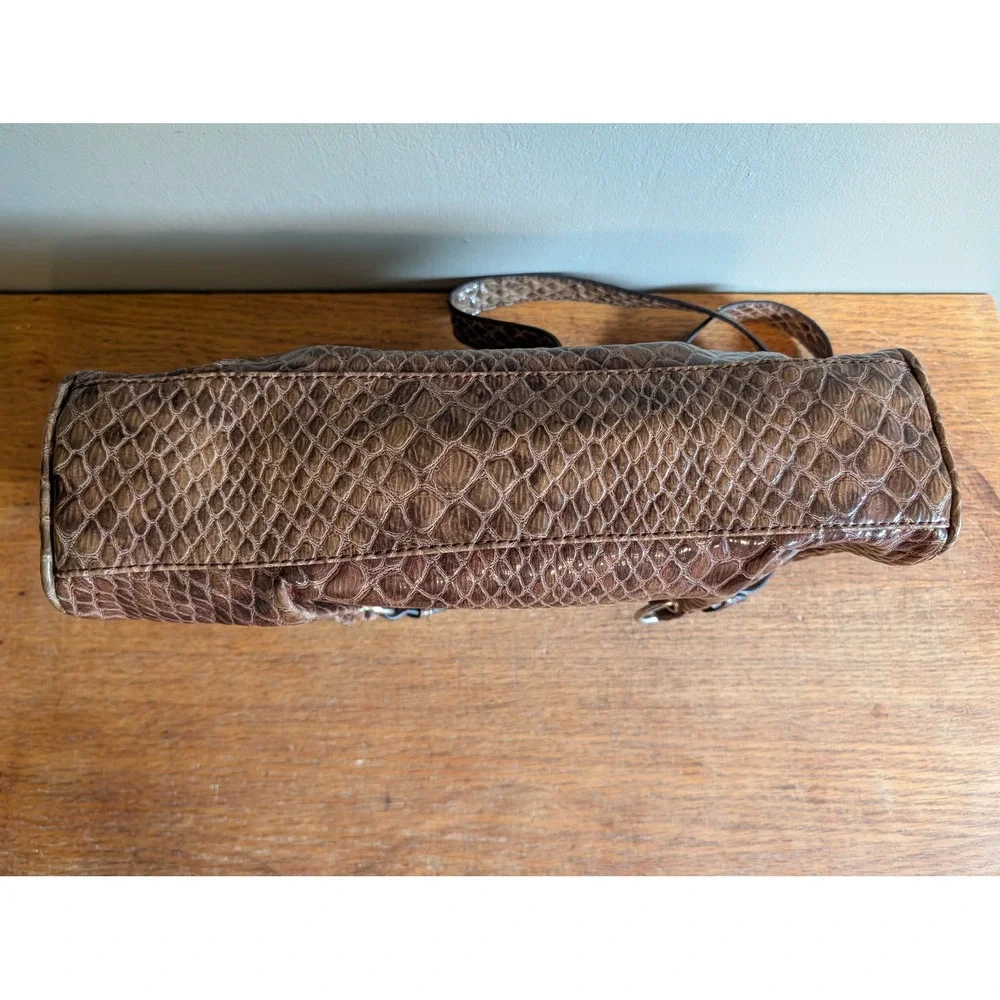 Vintage Y2K Nicole Miller Crocodile Shoulder Bag Brown Padlock Satchel